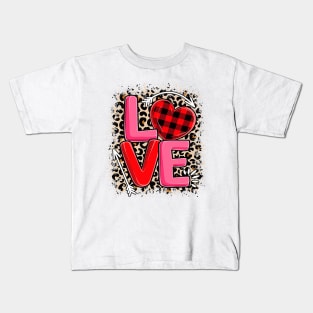 Cute Love Heart Leopard Print Valentines Day Women Girls Kids T-Shirt